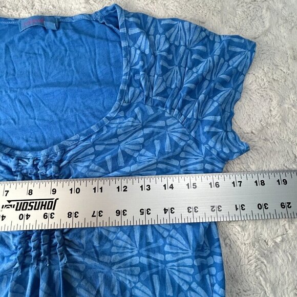 Fresh Produce Emma Dress Short Sleeve Ruched Blue Printed Size Small A-Line - Picture 7 of 9